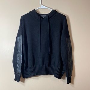 City Park West Hoodie Sweater with Faux Leather Sleeves Women’s Size Small Black
